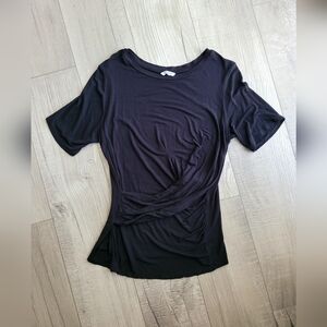 Tresics Black Short-Sleeve Draped Front Top